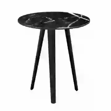 Elegant Marble Effect Tall Round Lamp Table in Black or White